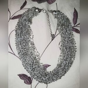 18" Silver Multi Strand Tiny Beads Necklace Choker Collar Statement Jewelry